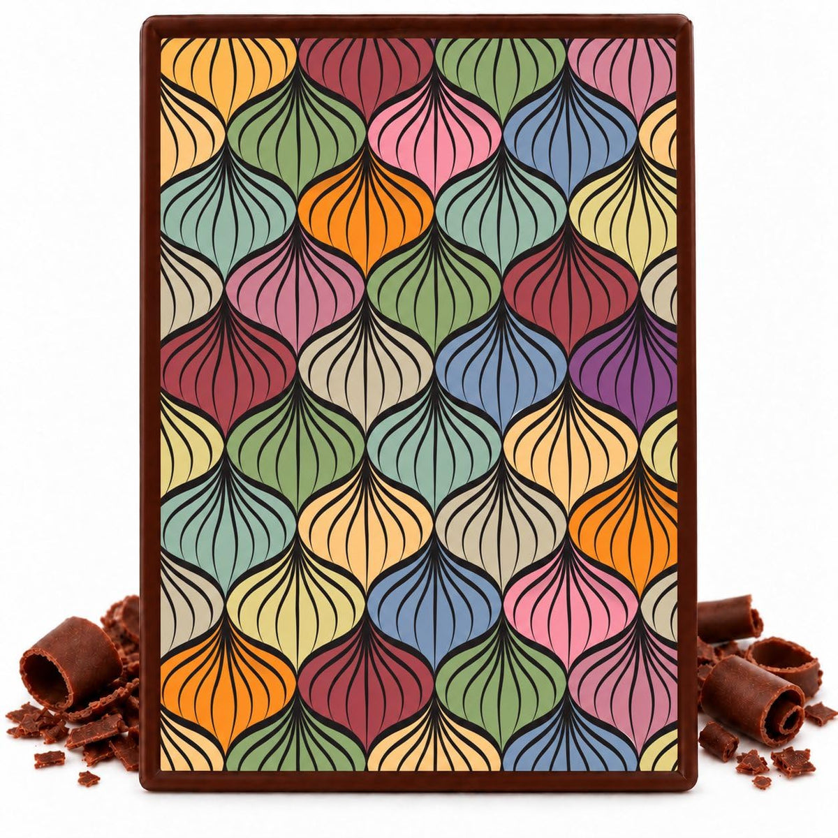 Retro Floral Teardrop Geometric Pattern Edible Chocolate Transfer Sheet, by Party Poppin Cake Toppin. (1 Count)
