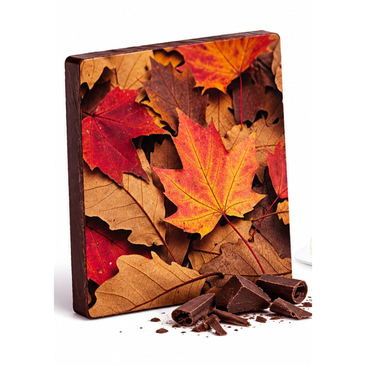 Red Maple and Brown Autumn Leaves Edible Chocolate Transfer Sheet for Chocolate Treats, 1 Count