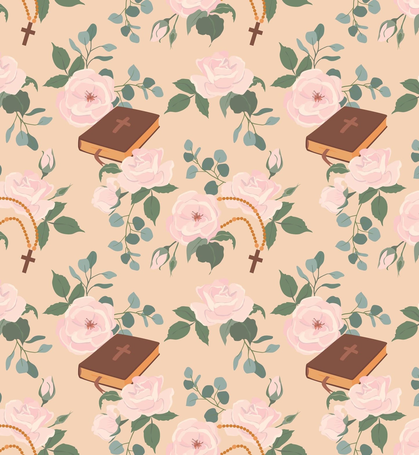 Rose & Bible with Tan Background Pattern Edible Image Photo Cake Topper For Quarter Sheet Cake