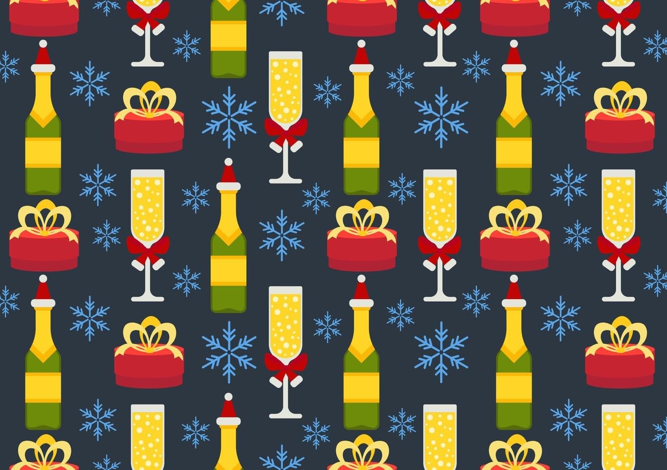New Years Eve Celebration Champagne, Glasses, Snowflakes & Presents Pattern Edible Image Photo Cake Topper For Quarter Sheet Cake
