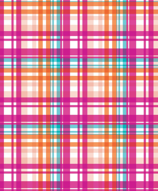 Pink, Orange, Blue & White Plaid Pattern On Edible Image Chocolate Transfer Sheet. Apply To Your Custom Chocolate Treats