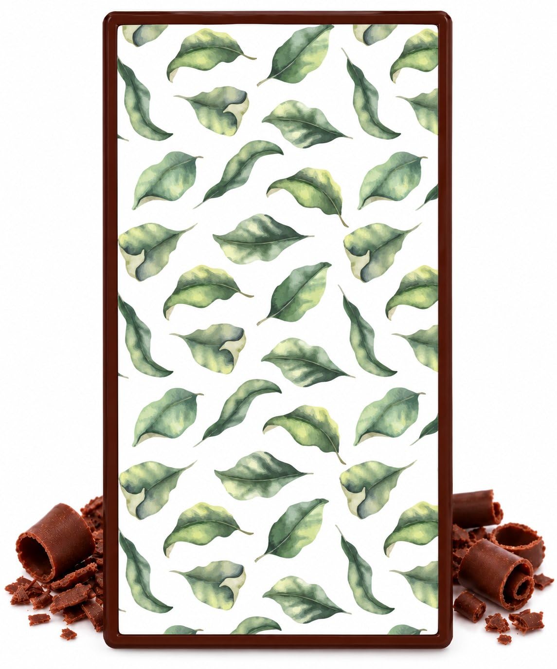 Watercolor Green Leaves Pattern Edible Chocolate Transfer Sheet, by Party Poppin Cake Toppin. (1 Count)