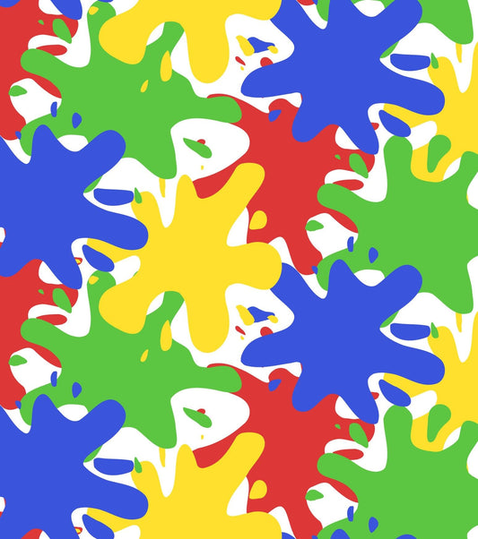 Red, Yellow, Blue & Green Splash Paint Pattern Edible Image Photo Cake Topper For Quarter Sheet Cake