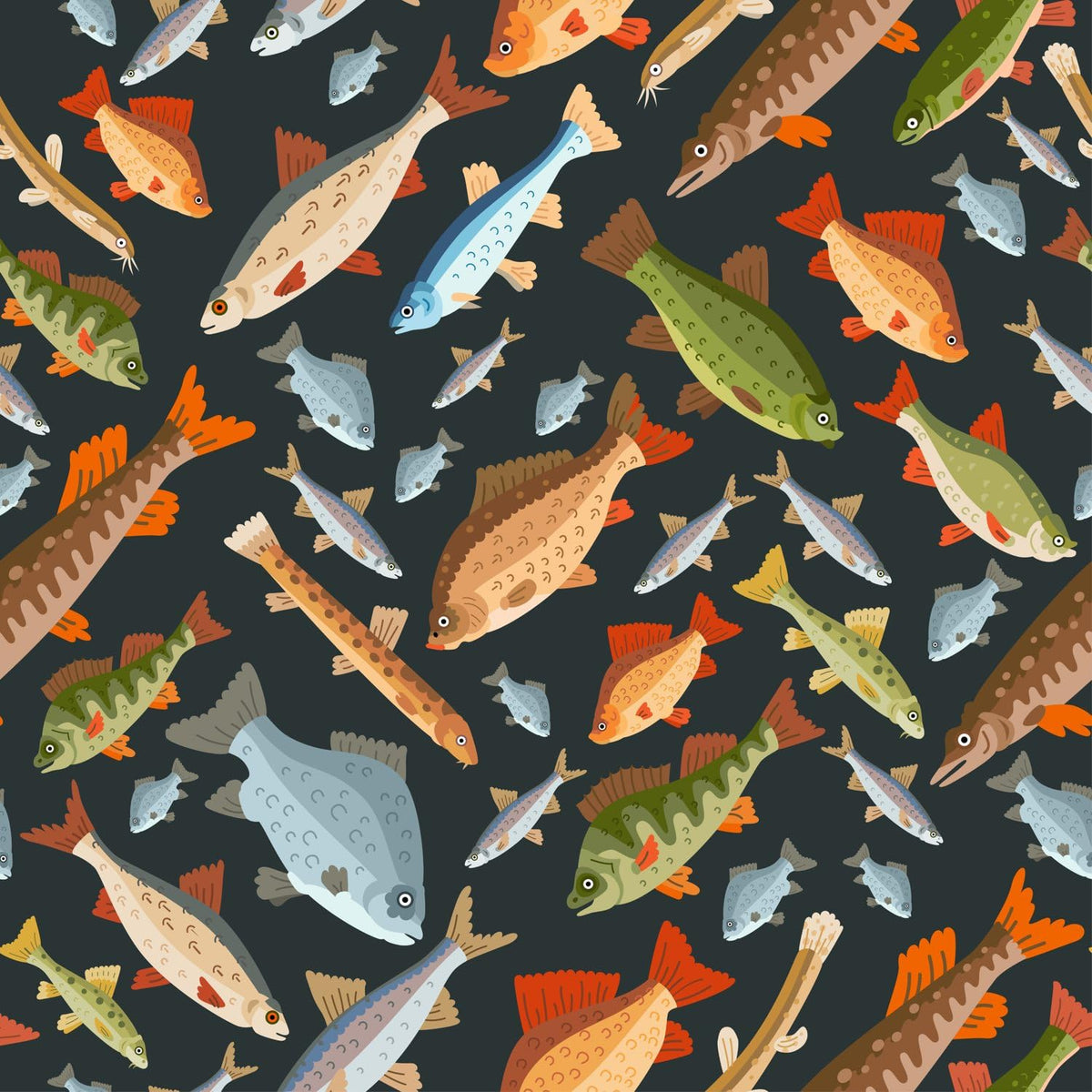 Multicolor Freshwater Fish on Black Pattern Edible Chocolate Transfer Sheet, by Party Poppin Cake Toppin. (1 Count)