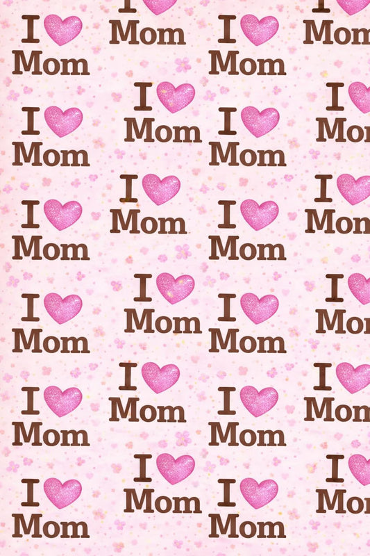 Pink I Heart Mom Pattern On Edible Image Chocolate Transfer Sheet. Apply To Your Custom Chocolate Treats
