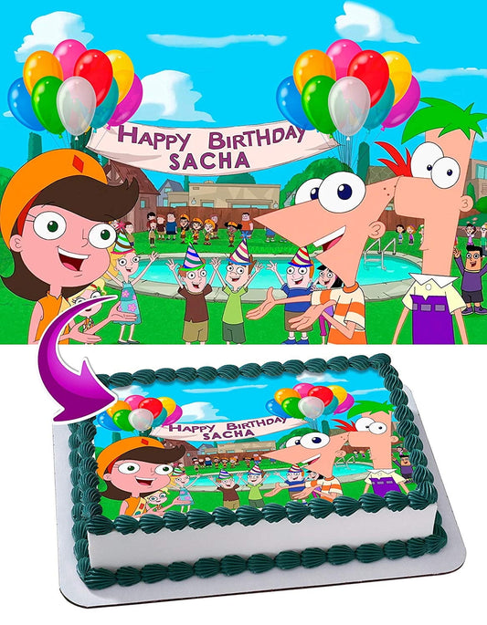 Phineas and Ferb - Edible Cake Topper - 11.7 x 17.5 Inches 1/2 Sheet rectangular
