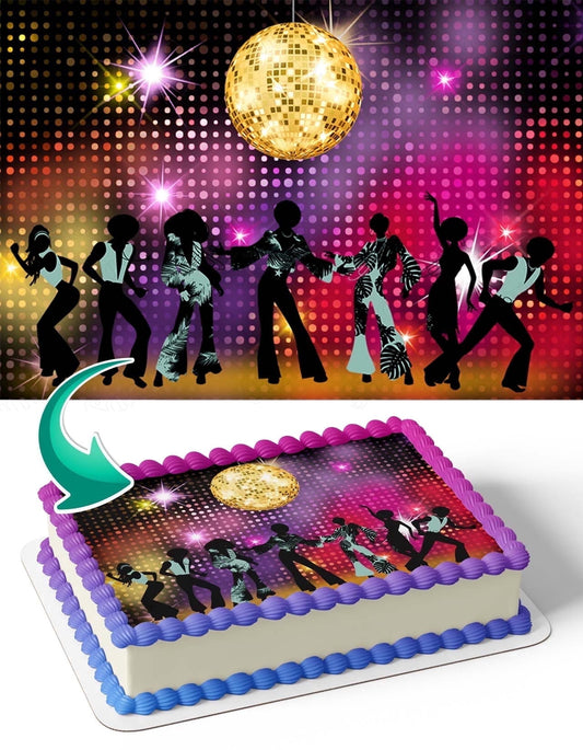 80s Disco Retro Dance Edible Image Icing Cake Topper for Quarter Sheet Cake, by TNCT