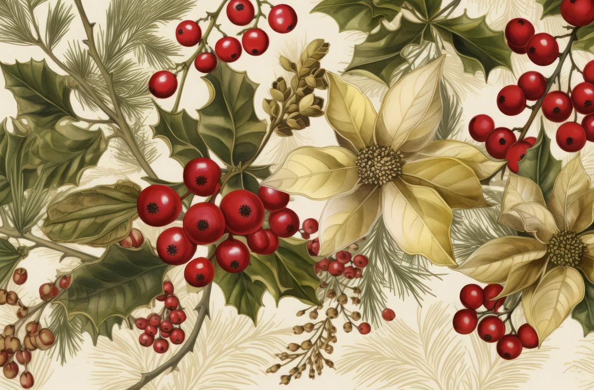 Holly Christmas & Berries Colorful Pattern On Edible Image Chocolate Transfer Sheet. Apply To Your Custom Chocolate Treats