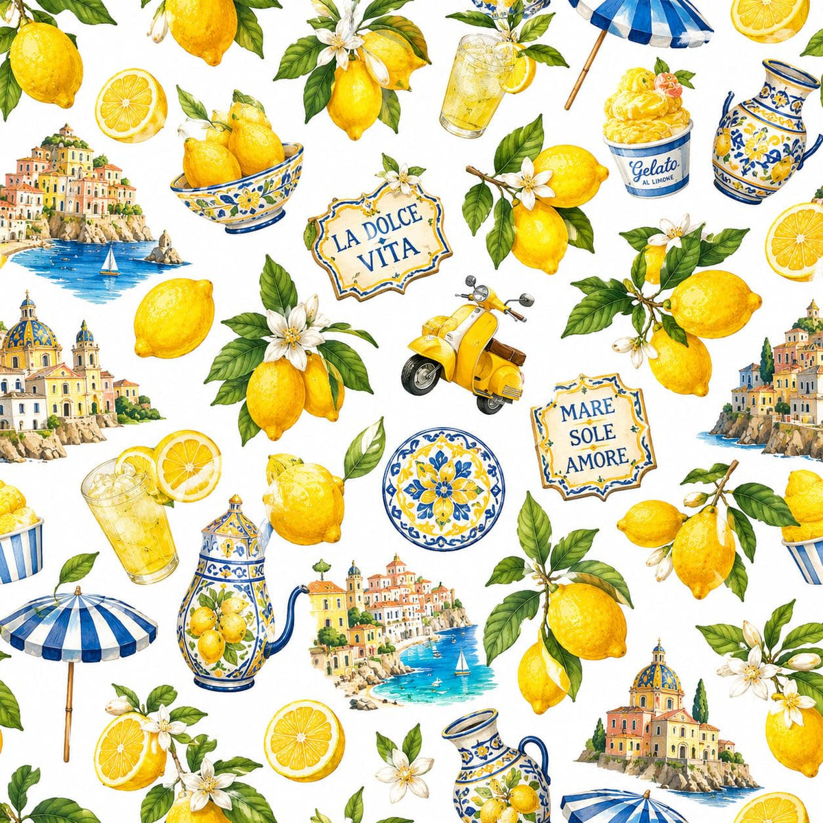 Italian Summer Lemons and Scooter Edible Image Chocolate Transfer Sheet