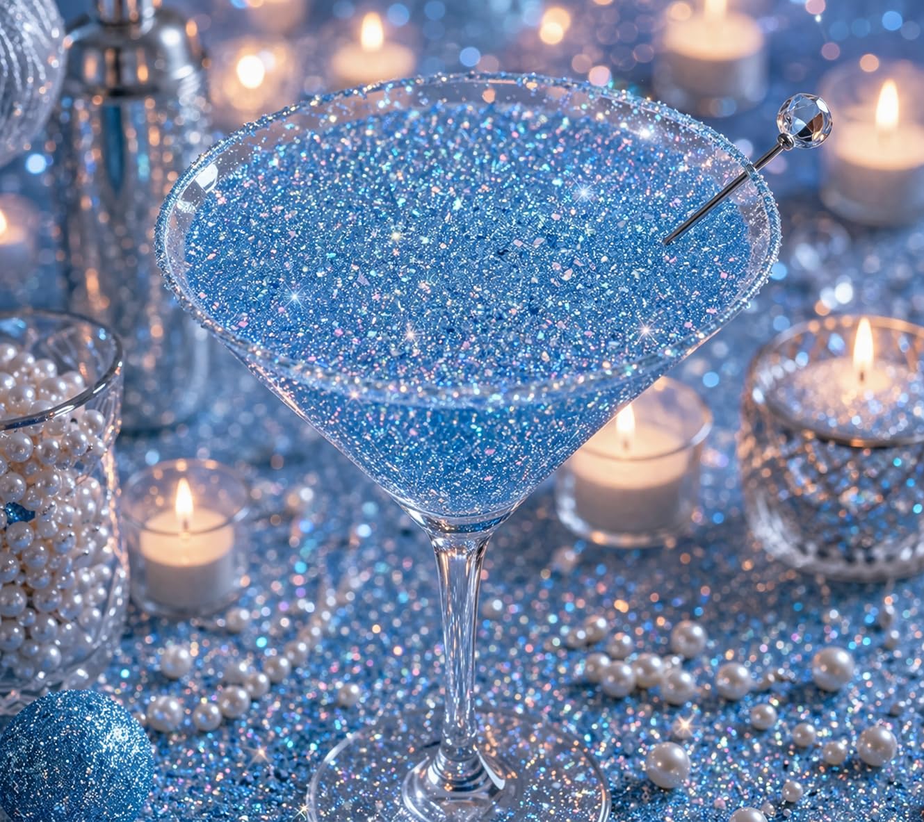 Party Poppin Cake Toppin Crystal Clear, Sparkly & Bright Edible Glitter – Food Grade Edible Glitter for Cakes, Cupcakes & Drinks – Blue – 5 Gram Pot with Tear Drop Lid