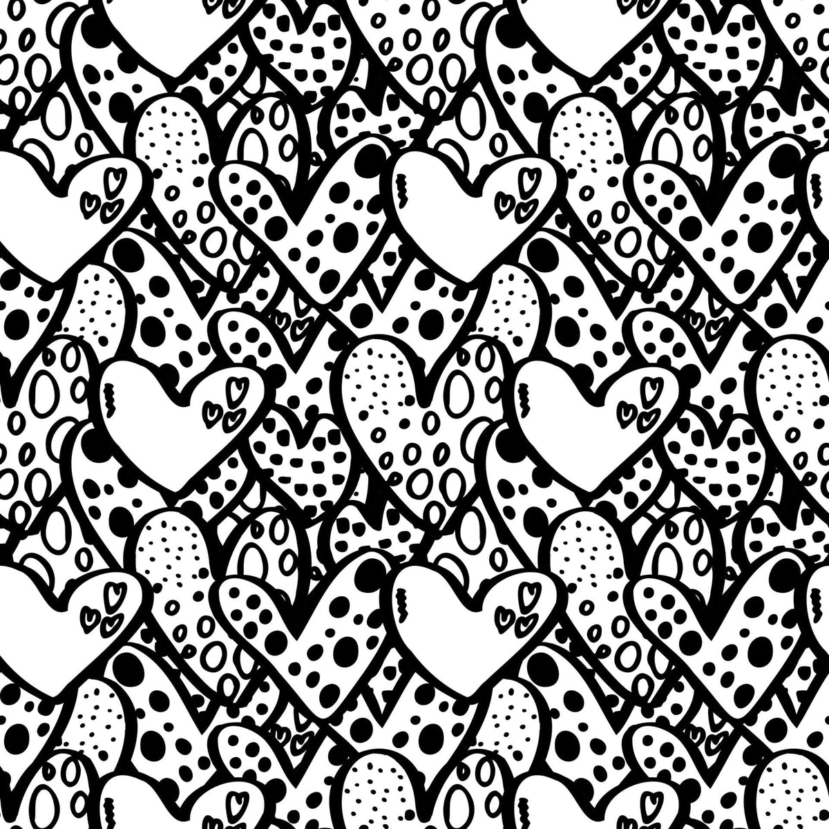 Black and White Doodle Hearts Pattern Edible Image Cake Border Strips, by Party Poppin Cake Toppin. (1 Count)