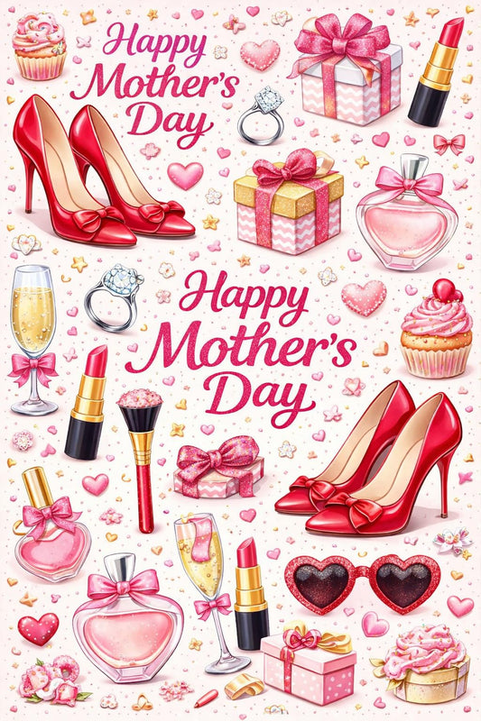 High Heels, Lipstick, Champagne Mothers Day Edible Image Photo Cake Border Strips 3 Pre Cut Strips Per Sheet 2.6″ x 10.5"