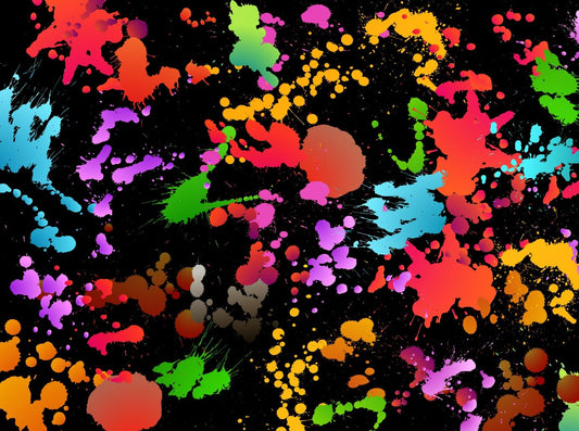 Multi Color Paint Splash with Black Background Pattern On Edible Image Chocolate Transfer Sheet. Apply To Your Custom Chocolate Treats