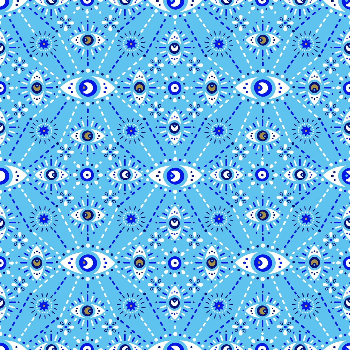 Blue Evil Eye Geometric Pattern Edible Image Cake Border Strips, by Party Poppin Cake Toppin. (1 Count)