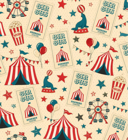Circus Popcorn, Tickets, Tent, Ferris Wheel Pattern Edible Image Photo Cake Topper For Half Sheet Cake