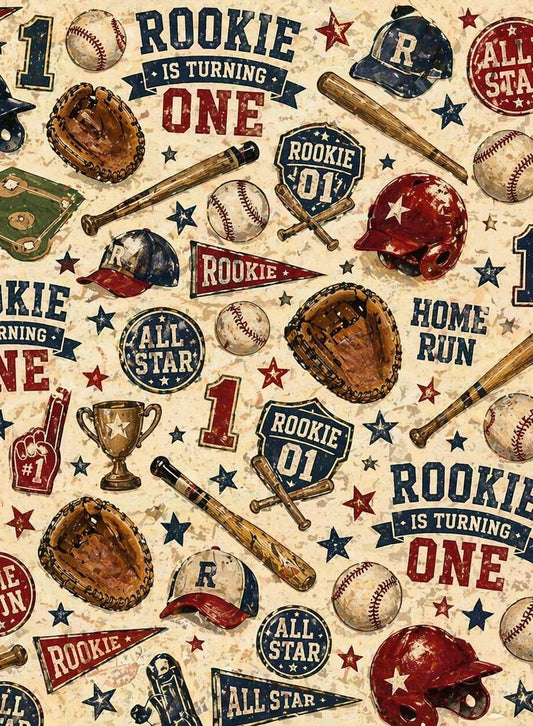 Rookie is Turning One Pattern Edible Image Photo Cake Topper For Half Sheet Cake