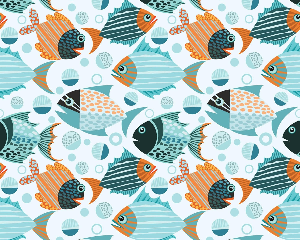 Teal and Orange Fish Pattern Edible Cocoa Butter Transfer Sheet for Chocolate Treats, 1 Count