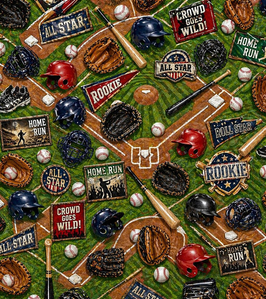 Baseball Helmets, Diamond, Gloves, Crowd Goes Wild Pattern Edible Image Photo Cake Topper For Quarter Sheet Cake