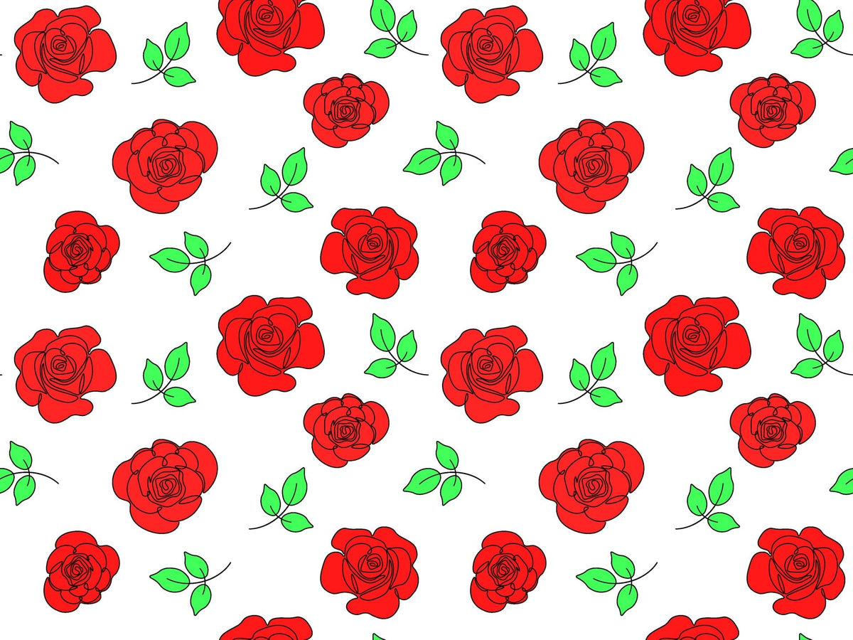 Red Roses and Green Leaves on White Pattern Edible Image Cake Border Strips, by Party Poppin Cake Toppin. (1 Count)