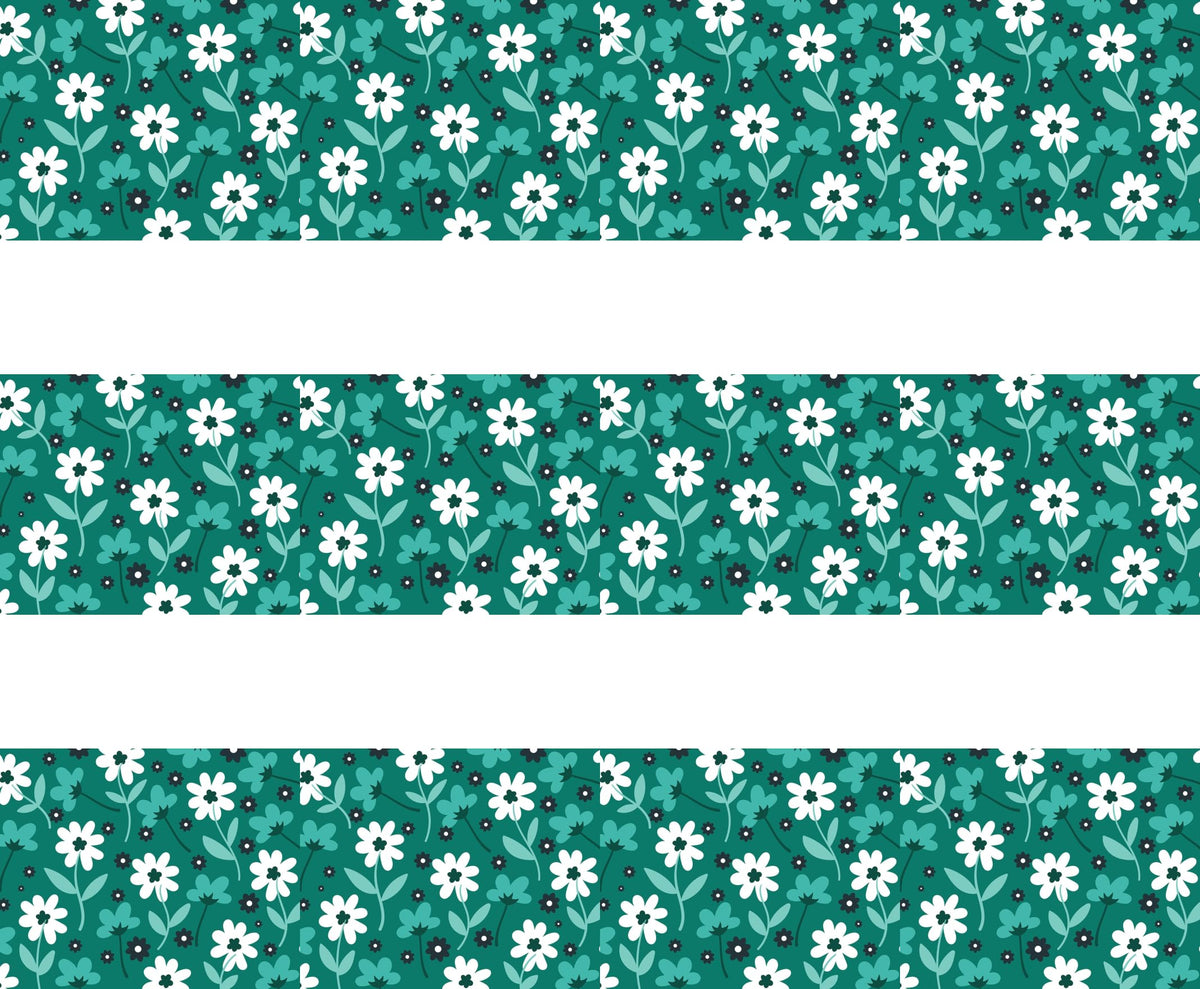 White Daisies and Teal Flowers Edible Image Cake Border Strips, by Party Poppin Cake Toppin. (1 Count)