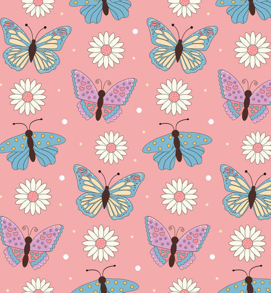 Butterfly & Daisies Pattern Edible Image Photo Cake Topper For Quarter Sheet Cake