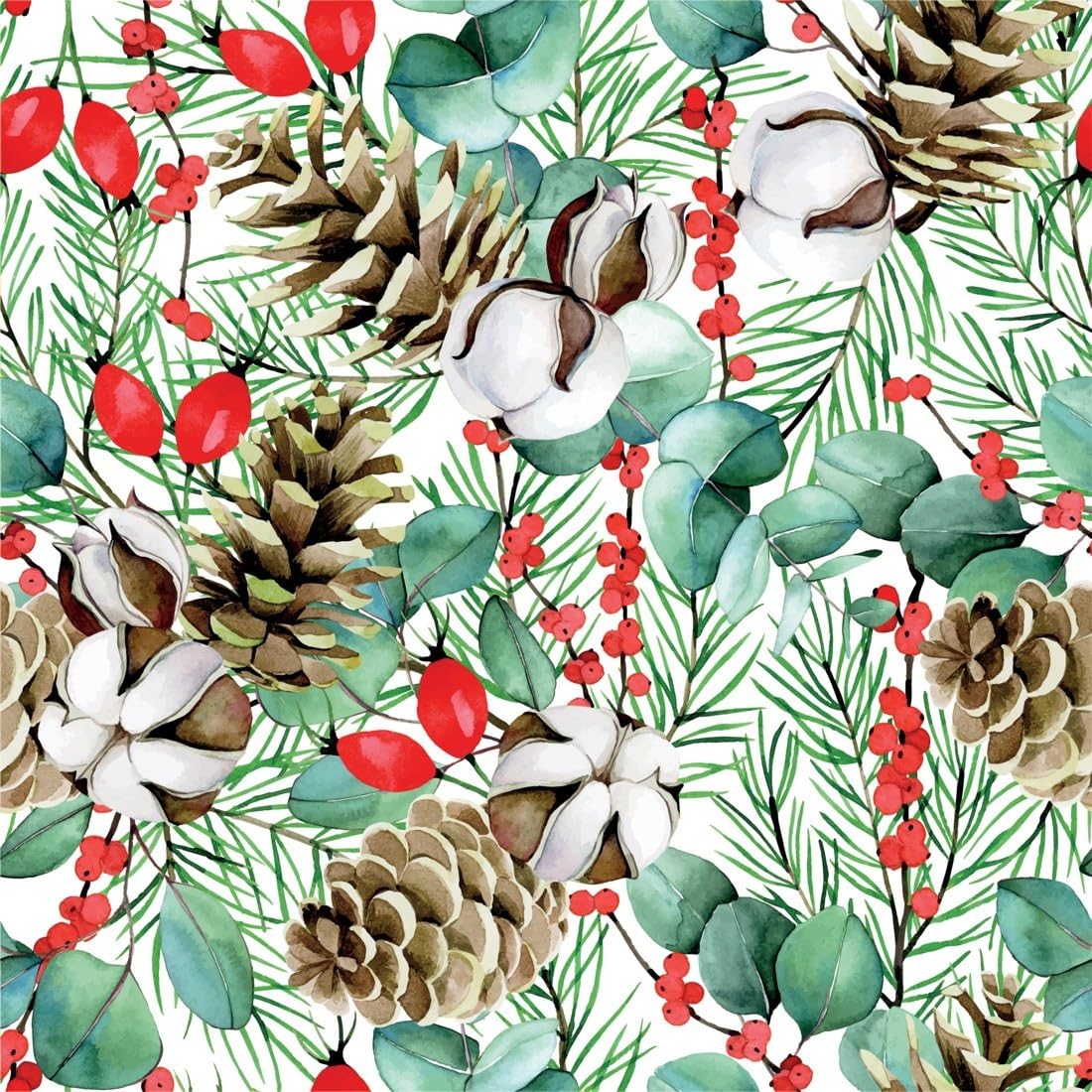 Cotton Flowers Pine Cones and Winter Greenery Edible Chocolate Transfer Sheet for Chocolate Covered Strawberries and Bark, 1 Count
