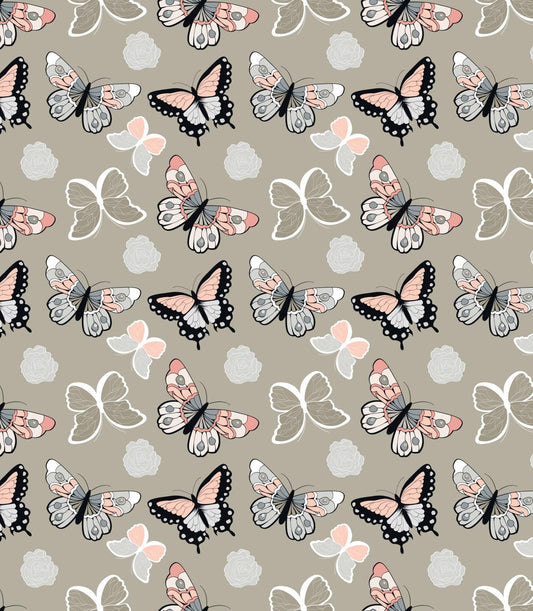 Tan, Gray, Peach, Black & White Colorful Butterfly Pattern Edible Image Photo Cake Topper For Quarter Sheet Cake
