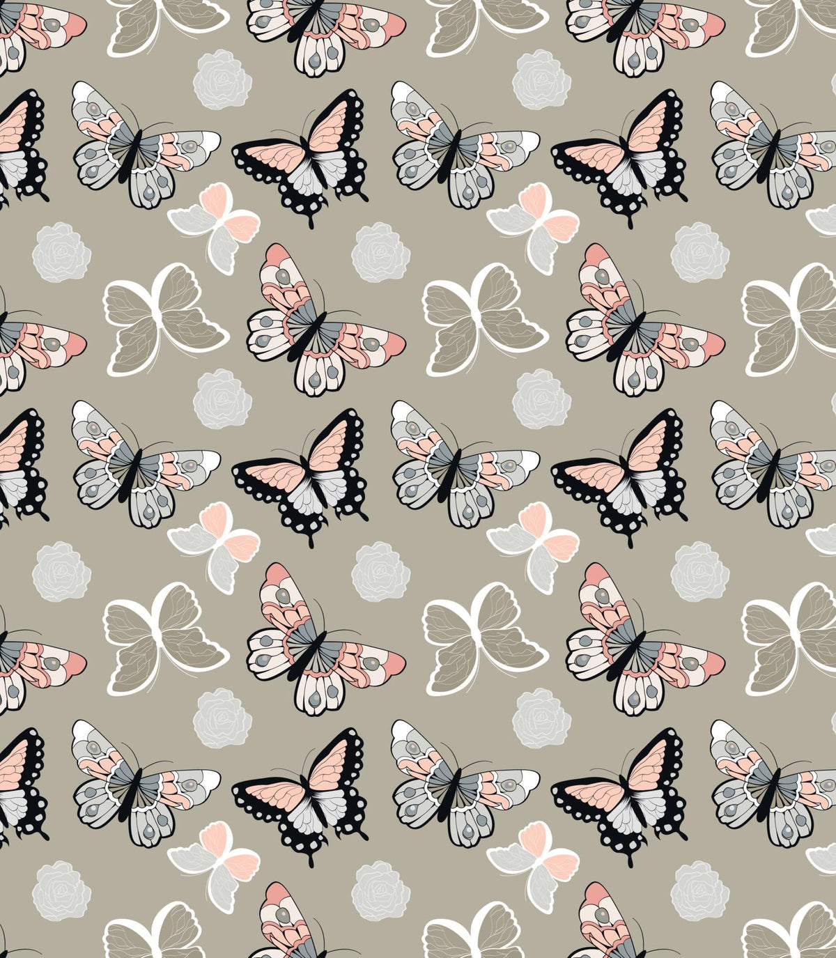 Tan, Gray, Peach, Black & White Colorful Butterfly Pattern Edible Image Photo Cake Topper For Half Sheet Cake