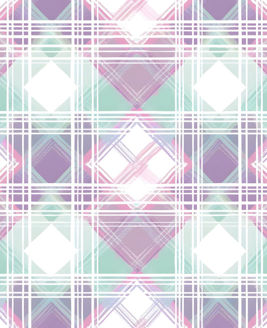 Pastel Purple, Pink & Green Plaid Diamond Pattern Edible Image Photo Cake Border Strips 3 Pre Cut Strips Per Sheet 2.6″ x 10.5"