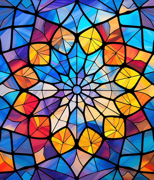 Colorful Stained Glass Design Edible Image Photo Cake Topper For Half Sheet Cake