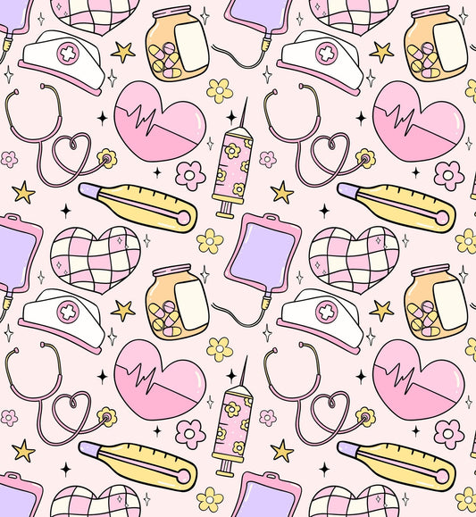 Pink Retro Nurse Pattern Edible Image Photo Cake Topper For Quarter Sheet Cake
