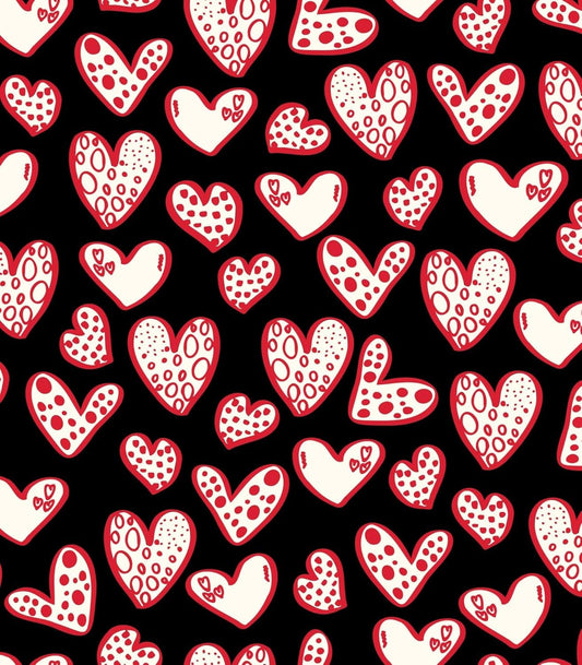 Black, Red & White Heart Pattern Edible Image Photo Cake Border Strips 3 Pre Cut Strips Per Sheet 2.6″ x 10.5"
