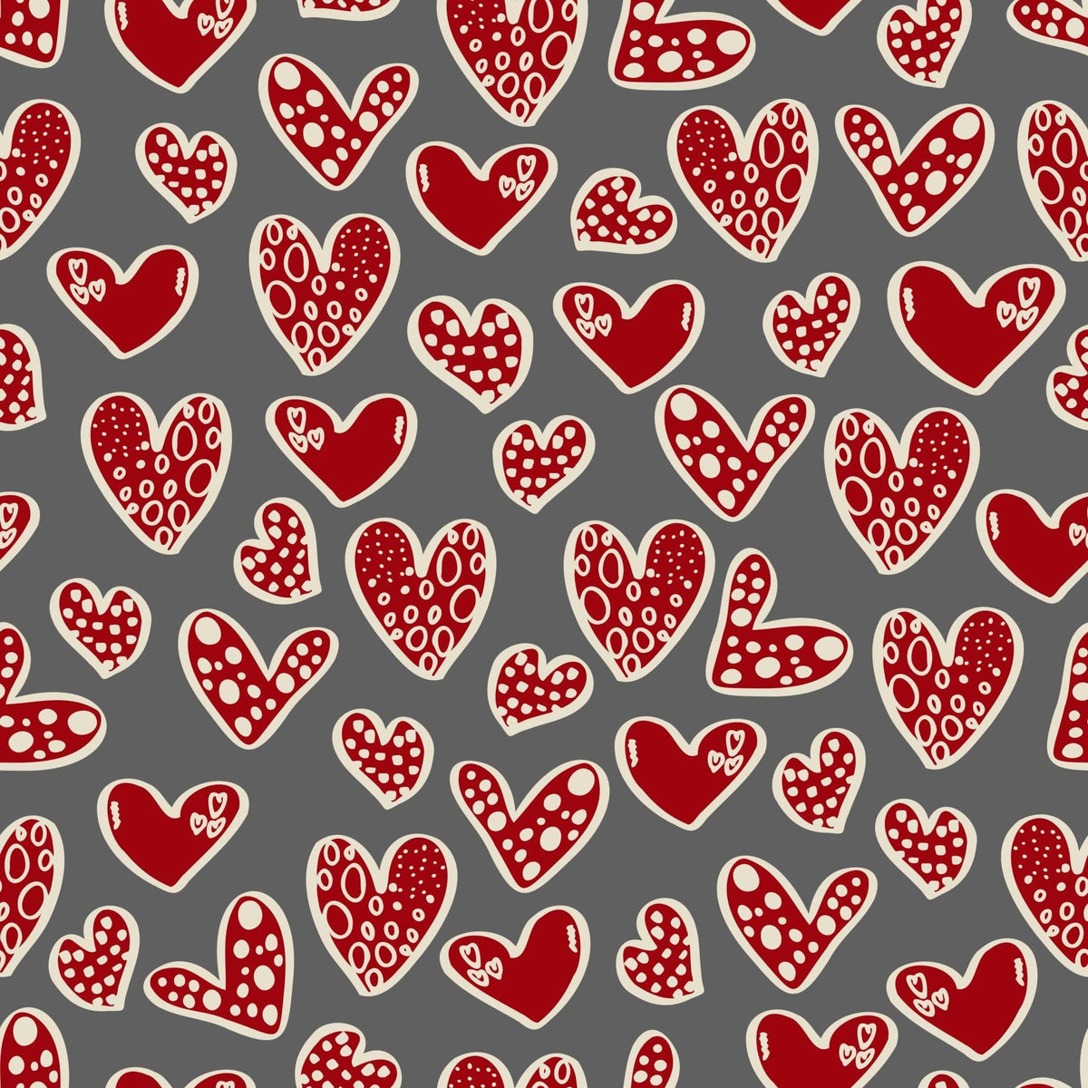 Red and Cream Doodle Hearts on Gray Pattern Edible Chocolate Transfer Sheet, by Party Poppin Cake Toppin. (1 Count)