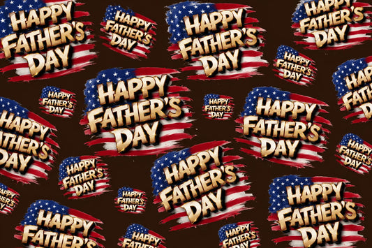 Happy Fathers Day American Flag with Brown Background Pattern On Edible Image Chocolate Transfer Sheet. Apply To Your Custom Chocolate Treats