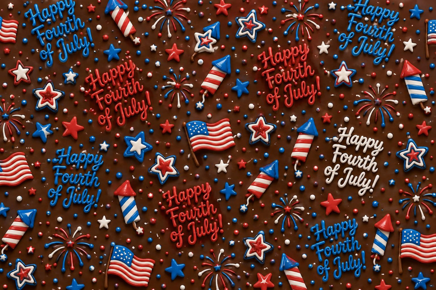 Happy Fourth of July with Fireworks, Stars & Flag Festive Pattern Edible Image Photo Cake Topper For Half Sheet Cake
