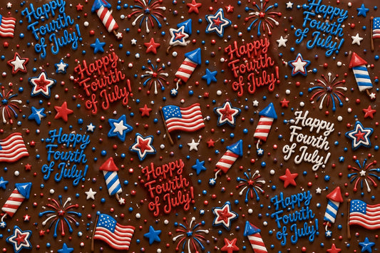 Happy Fourth of July with Fireworks, Stars & Flag Festive Pattern Edible Image Photo Cake Topper For Half Sheet Cake