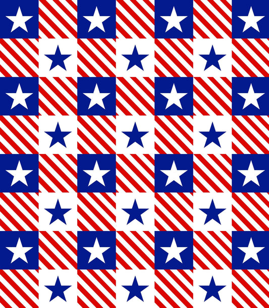 Red, White & Blue Checkered Patriotic Stars Pattern Edible Image Photo Cake Topper For Half Sheet Cake