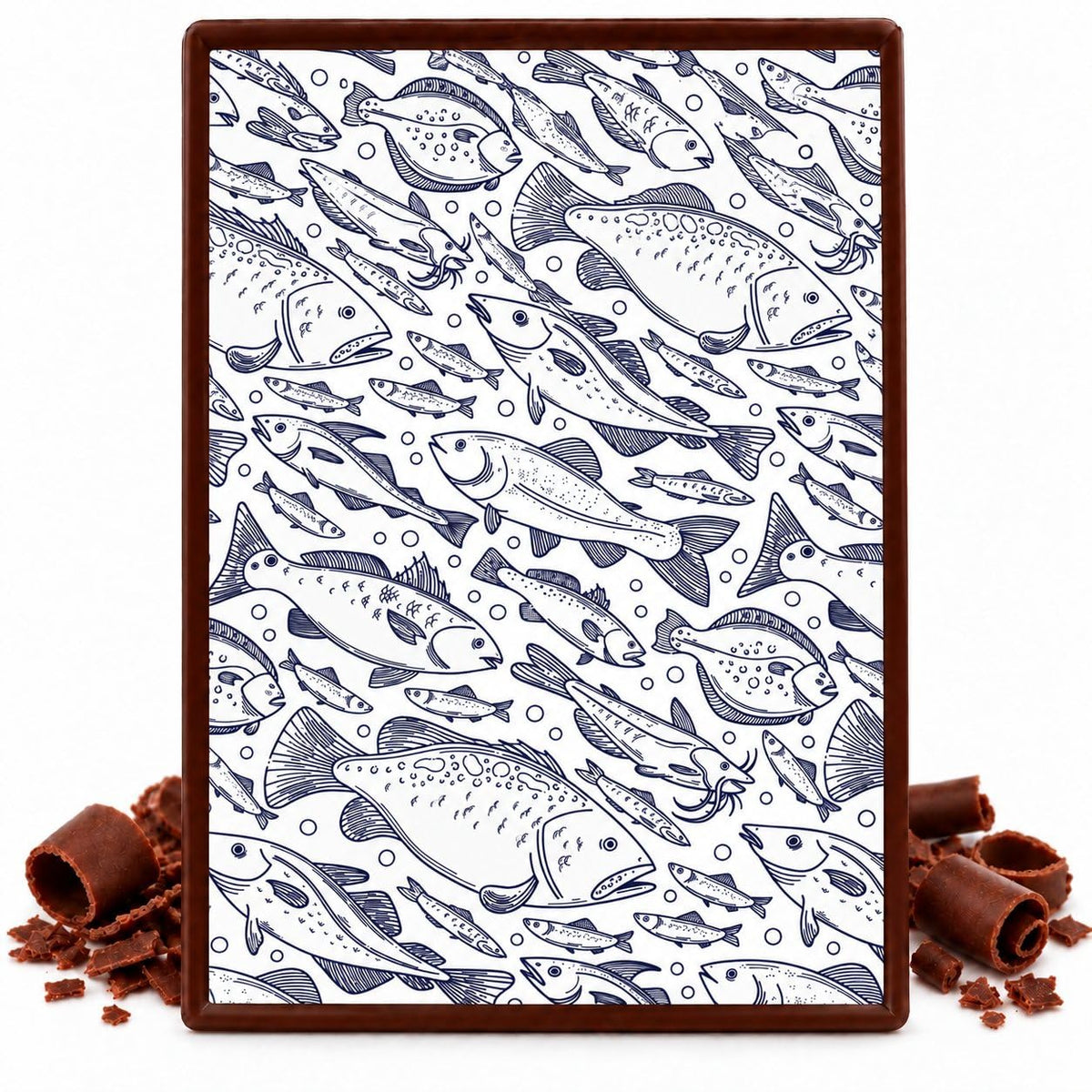 Hand Drawn Fish Pattern Edible Chocolate Transfer Sheet, by Party Poppin Cake Toppin. (1 Count)