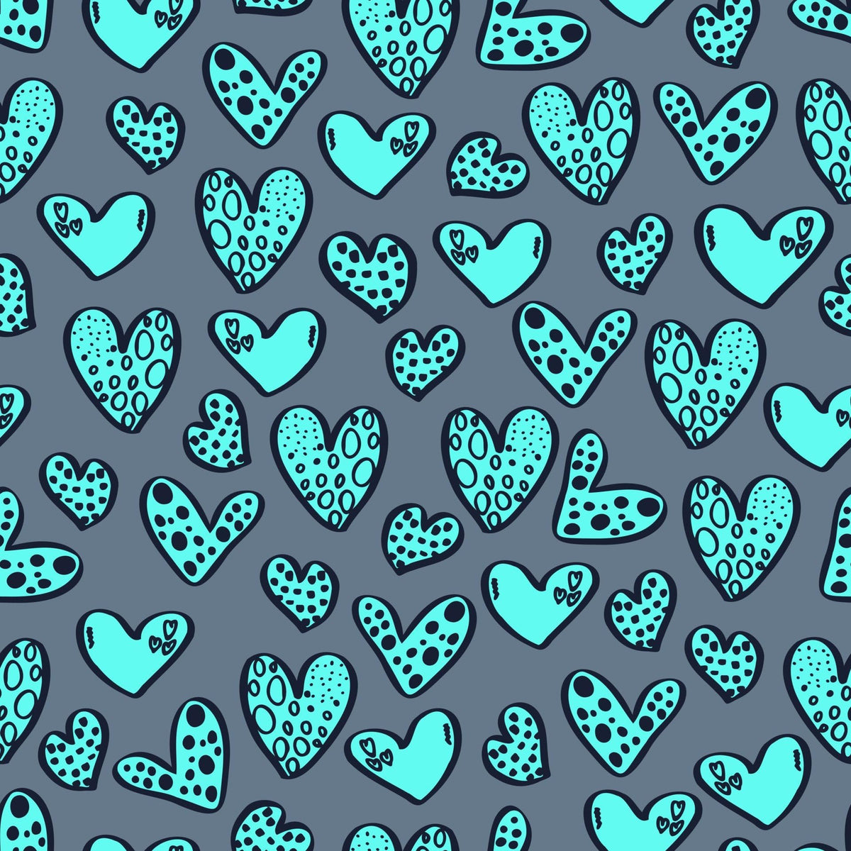 Teal and Navy Doodle Hearts on Slate Gray Pattern Edible Image Cake Border Strips, by Party Poppin Cake Toppin. (1 Count)