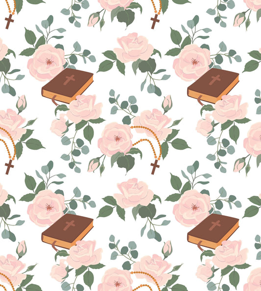 Rose & Bible with White Background Pattern Edible Image Photo Cake Topper For Quarter Sheet Cake