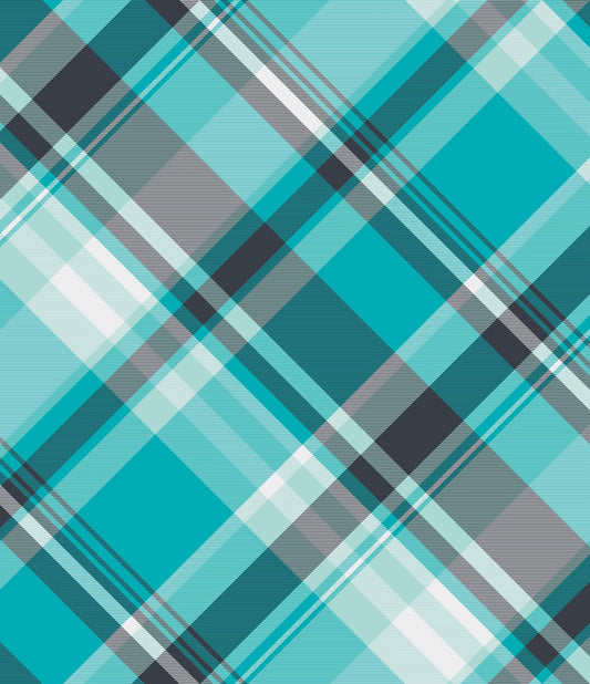 Turquoise, Black & White Tartan Plaid Pattern On Edible Image Chocolate Transfer Sheet. Apply To Your Custom Chocolate Treats