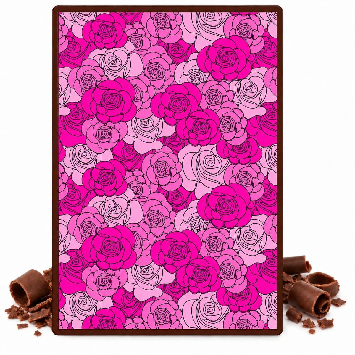 Hot Pink and Pale Pink Line Art Roses Pattern Edible Chocolate Transfer Sheet, by Party Poppin Cake Toppin. (1 Count)