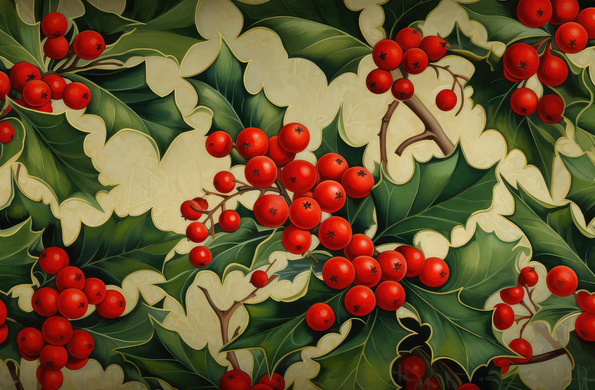 Christmas Holly Leaves Festive Pattern Edible Image Photo Cake Topper For Quarter Sheet Cake