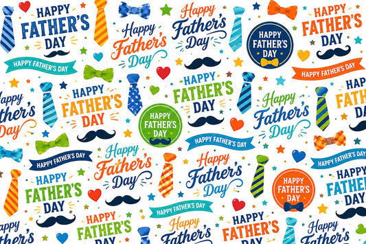 Happy Fathers Day Pattern with Bow Tie, Necktie & Mustache Pattern Edible Image Photo Cake Topper For Quarter Sheet Cake