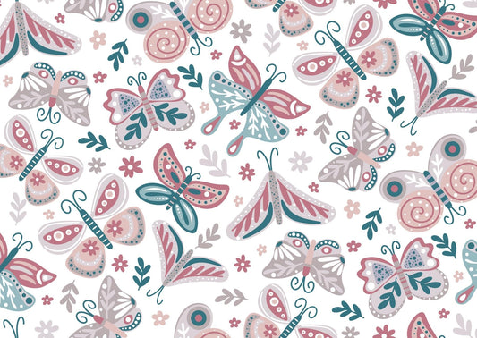 Mauve, Green & White Butterfly Pattern On Edible Image Chocolate Transfer Sheet. Apply To Your Custom Chocolate Treats