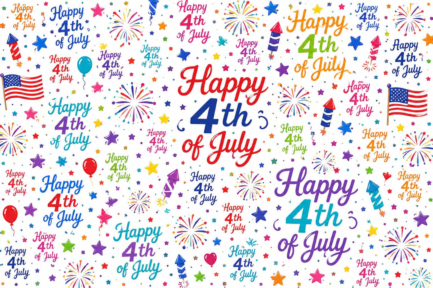 Festive Multicolor Happy Fourth of July Pattern Edible Image Photo Cake Topper For Quarter Sheet Cake