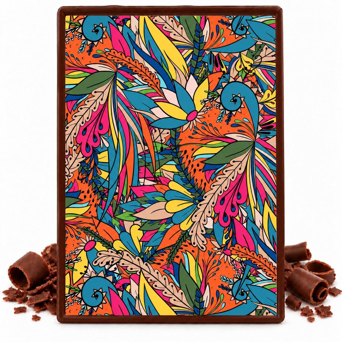 Bright Tropical Flowers and Leaves Pattern Edible Chocolate Transfer Sheet, by Party Poppin Cake Toppin. (1 Count)