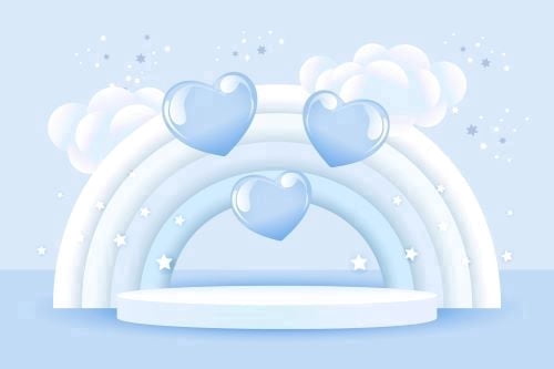 Blue & White Rainbow In Clouds BaBy/Bridal Shower, Birthday Theme Photo Edible Image Cake Topper