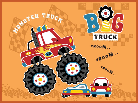Cartoon Big Truck Vroom Vroom Monster Truck Birthday Themed Edible Icing Image Cake Topper, by Tnct.
