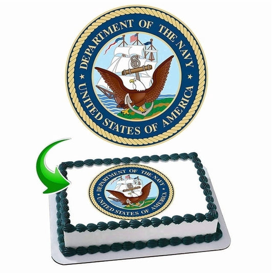 Department Of The United States Navy Happy Birthday Edible Icing Image Cake Topper, by Tnct.